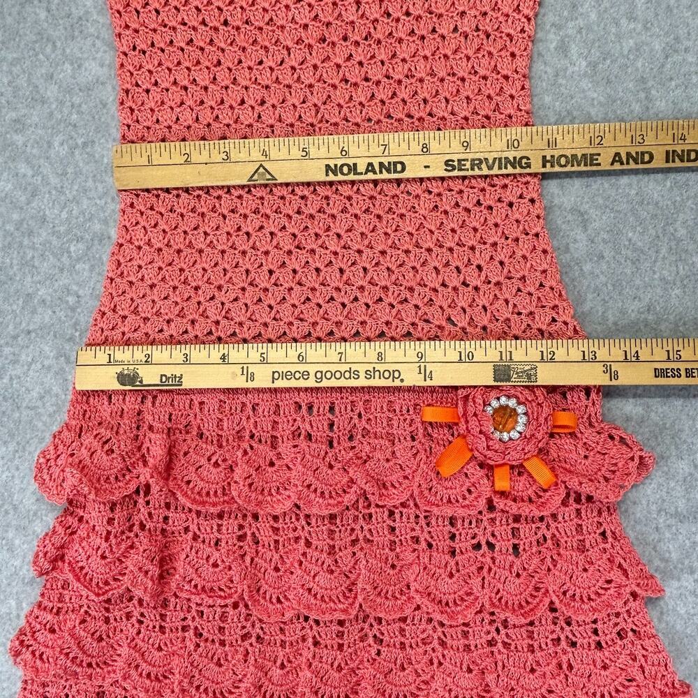 Handmade Crochet Ruffle Dress Girls Size 6 (30" Length) Pink Coral Sleeveless - Picture 9 of 13